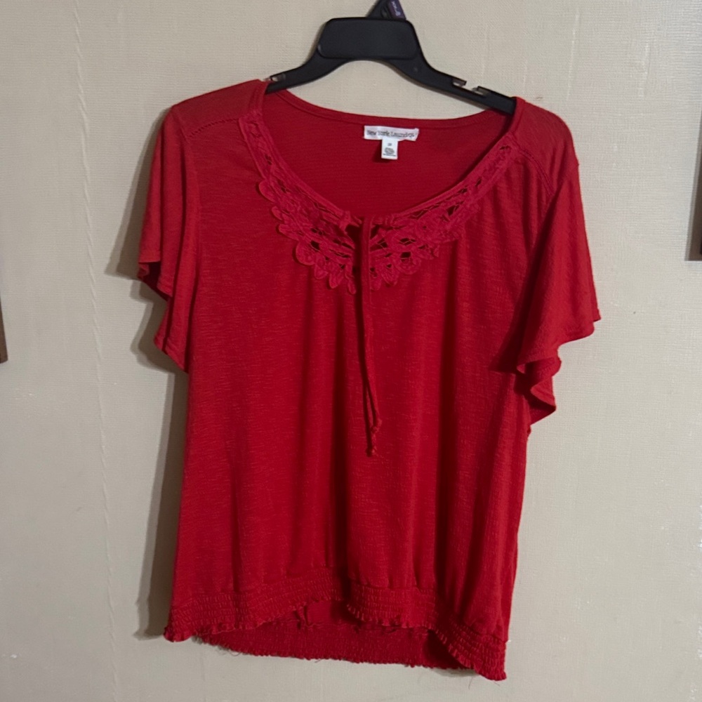 New York Laundry Red Women's Blouse with Crochet Detail